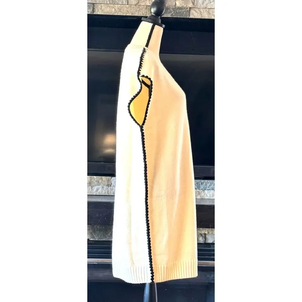 Vici Women's Cream with Black Accents Sweater Dress Cap Sleeves Knee Length Sz M